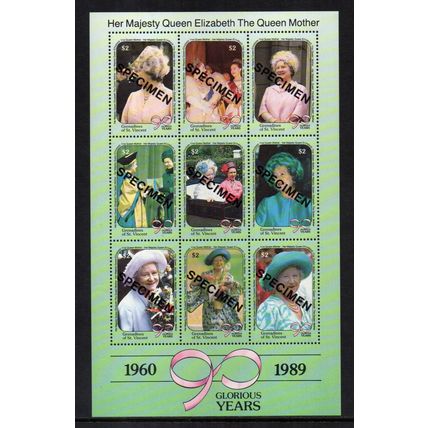 Gren of St. Vinc - 1990 - 90th Birthday of Queen Mother, Specimen Sheetlet2 MNH