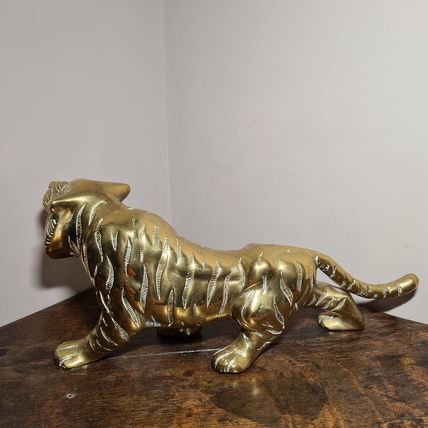 Large Vintage Brass Tiger Figure