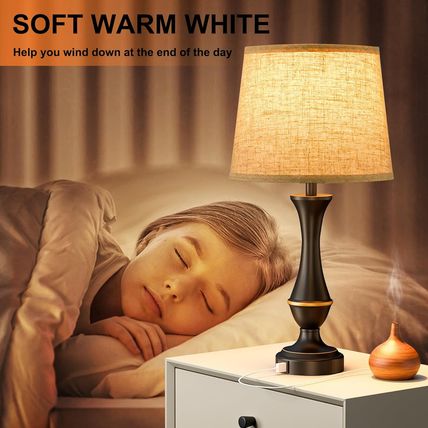 Upgraded Touch Lamps for Night Stands Set of 2 - Bedside Lamps with USB C+A, 3 W