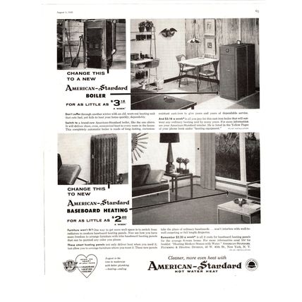 1956 American-Standard Boiler Heat Hot Water Operation Home Improvement Print Ad