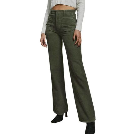 Green High Waist Square Pockets Corduroy Pants
