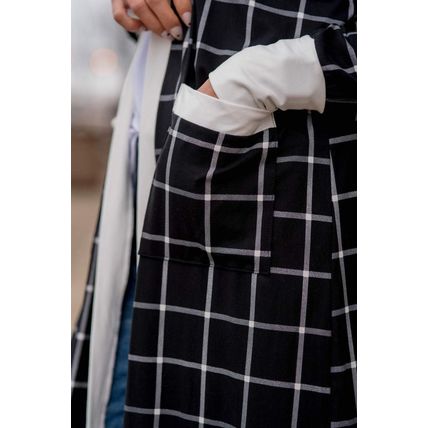 Black Plaid Colorblock Edge Open Cardigan with Pocket