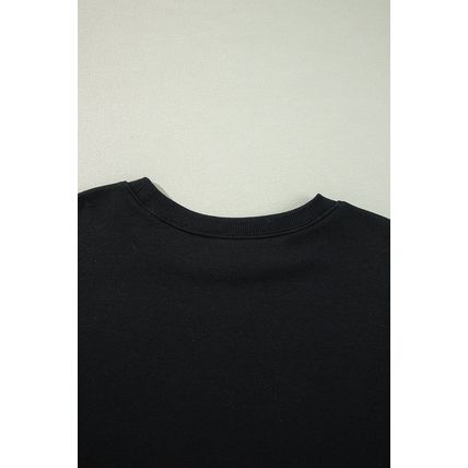 Black Solid Crew Neck Drop Shoulder Plus Size Sweatshirt