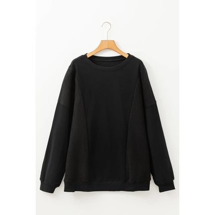 Black Loose Patchwork Crewneck Plus Size Sweatshirt