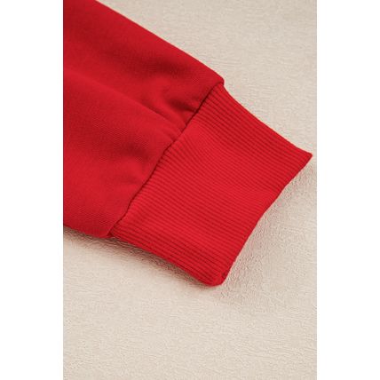 Fiery Red Varsity Stripe Detail Drop Shoulder Pullover Mini Skirt Set