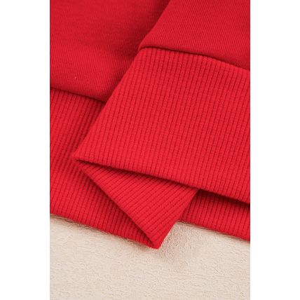 Fiery Red Varsity Stripe Detail Drop Shoulder Pullover Mini Skirt Set