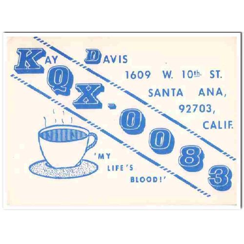 kqx-0083 kay davis santa ana calif 1960s cb qsl card vintage postcard