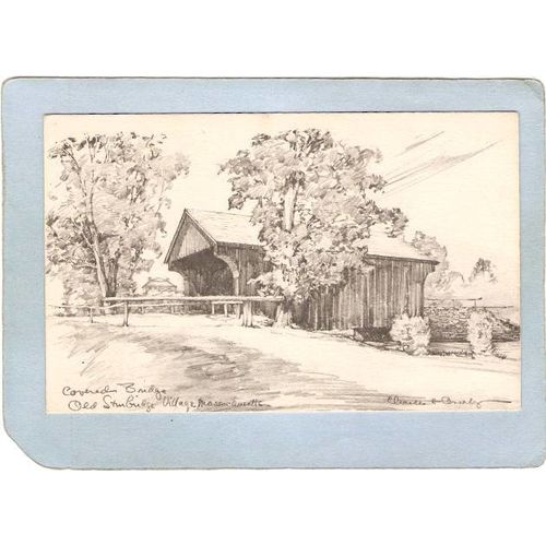 MA Sturbridge Covered Bridge Postcard Old Covered Bridge From Demmerston V~215