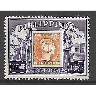PHILIPPINES 1954 STAMP CENTENARY 5c VIOLET & ORANGE SG 760 M MINT
