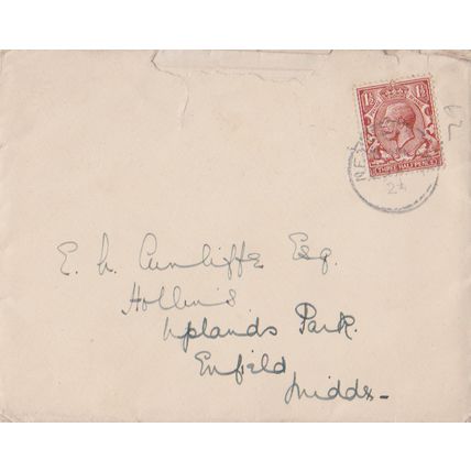 GB 1924 cover I think from Nettlesford to Enfield with letter in