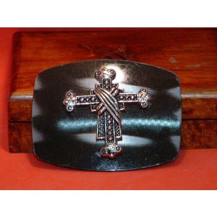 Pre-Owned Black & Silver Cross Belt Buckle