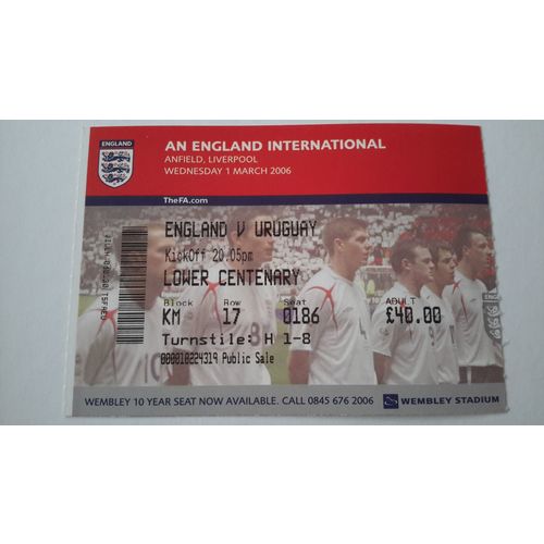 England v Uruguay 2006 International Football Ticket Stub