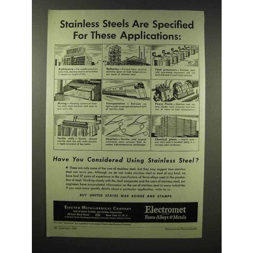1945 Electromet Stainless Steel Ad - Applications