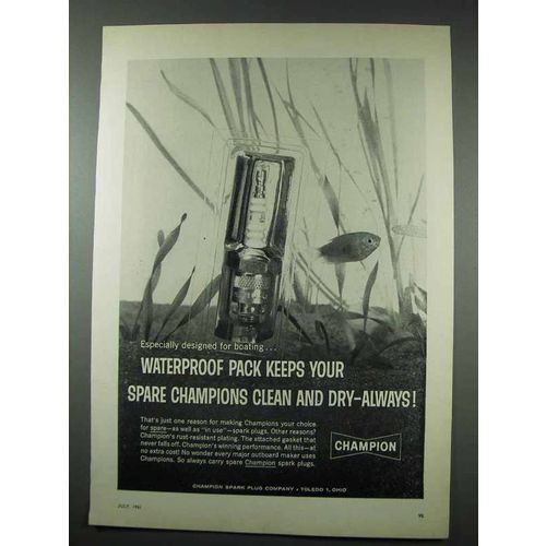 1961 Champion Spark Plugs Ad - Waterproof Pack