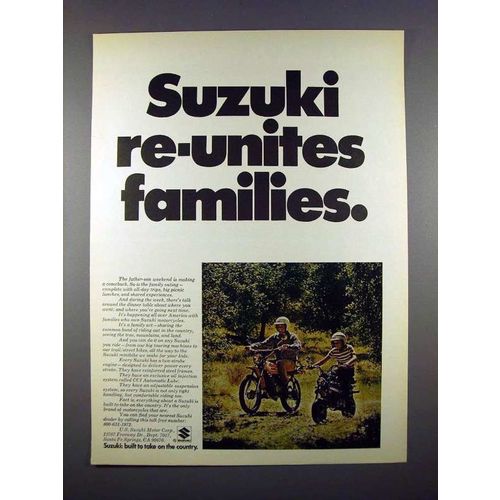1972 Suzuki Motorcycle Ad - Re-Unites Families!
