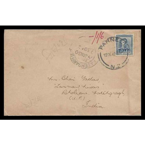 New Zealand Cover to India 1949 Parnell cancel