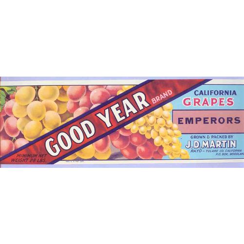 CA Woodlake Fruit Crate Label Good Year Brand Emperors Grown & Packed by J~7