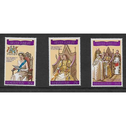 MAURITIUS 1977 SILVER JUBILEE 50c - 5R SG 516 / 518 SET 3 VALS M MINT