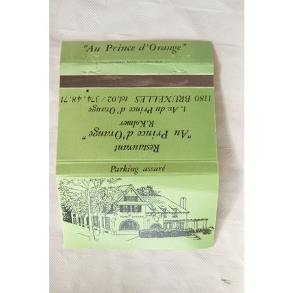Matchbook Cover Au Prince d'Orange Restaurant, Bruxelles - R. Kolmer