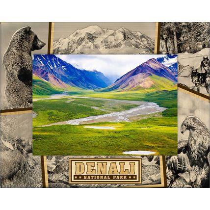 Denali National Park Alaska Laser Engraved Wood Picture Frame Landscape (3 x 5)