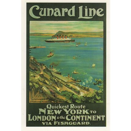 Cunard Line Quickest Route New York To London Ship Poster Postcard
