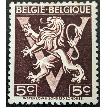 STAMP Belgium SG1062A 1944 5c Lion with V for Victory Mint Hinged