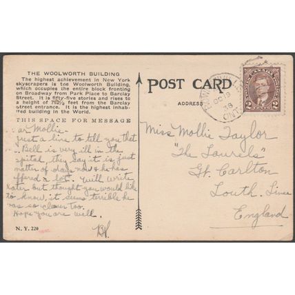 Woolworth Building, New York City, 1938 - Irving Underhill Postcard