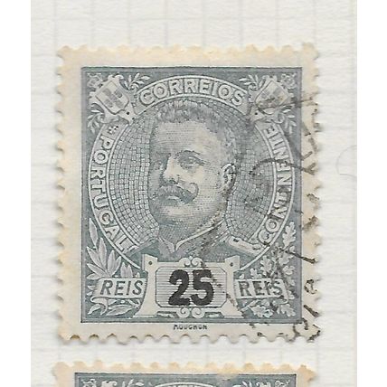 PORTUGAL EARLY CLASSIC 1895 KING CARLOS BLACK FIGURES 25R GREEN USED