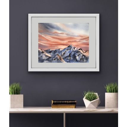 Mountains Original Watercolor Painting Sunset Art