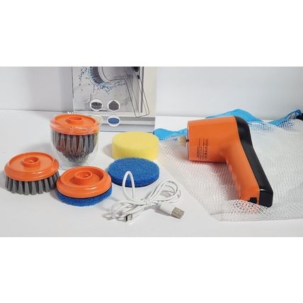 4 In 1 Electric Handheld Cleaning Brush Rechargeable Orange Black Waterproof