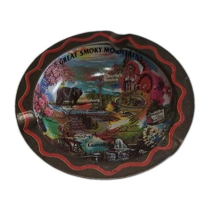 VTG Great Smokey Mountains Souvenir Ashtray MCM Decor Tennessee North Carolina