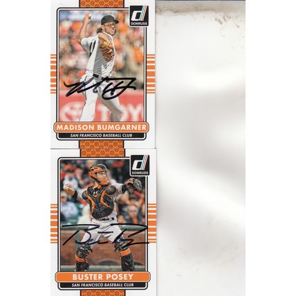MADISON BUMGARNER & BUSTER POSEY AUTO 2015 SAN FRANCISCO GIANTS WORLD CHAMPIONS