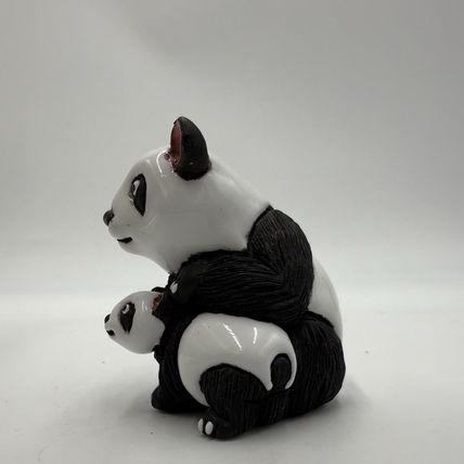 Vintage LEPS Peru Pottery Rinconada Panda Mama Bear & Cub Figurine