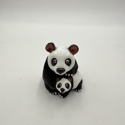 Vintage LEPS Peru Pottery Rinconada Panda Mama Bear & Cub Figurine