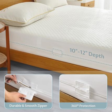 Queen Size Bamboo Rayon Mattress Protector with Zipper - 100% Waterproof Zippere