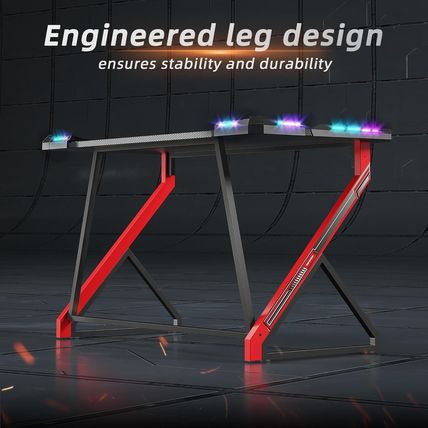 TIQLAB Gaming Desk with LED Lights, 40 Inch Computer Desk Z Shaped Gamer Worksta