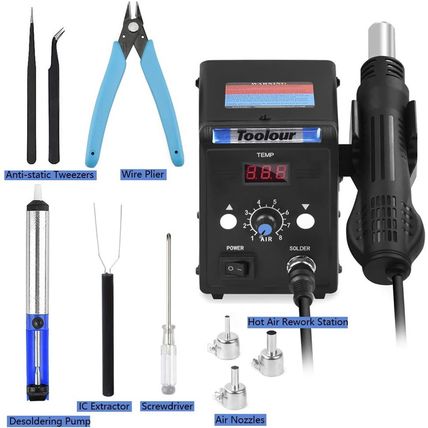 Hot Air Rework Station Solder Heat Gun,°F/°C Display,110V SMD Hot Air Gun,Temp.