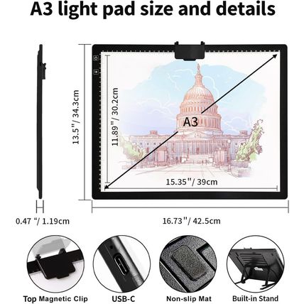 Rechargeable A3 Light Pad for Diamond Painting,Tracing Light Box with Stand and