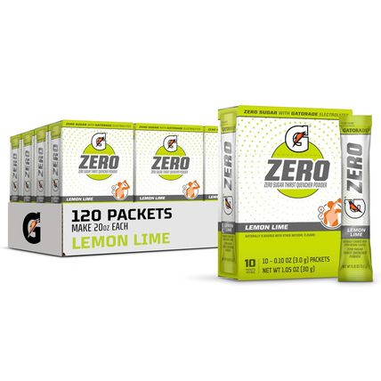 Gatorade G Zero Powder, Lemon Lime, 0.10Oz Packets, 10 Count (Pack of 12)