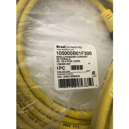 NEW BRAD WOODHEAD 105000B01F300 PROXIMITY SWITCH CABLE 30',EM