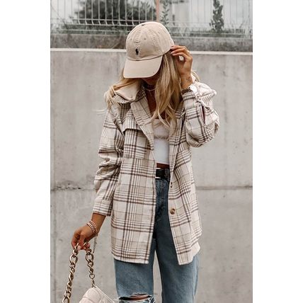 Khaki Plaid Removable Hood Buttoned Shacket