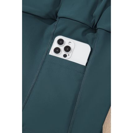 Sea Green Solid Pocketed Crossover High Waist Swim Skort