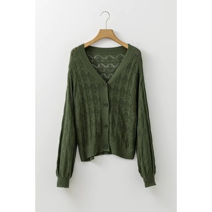 Green Lightweight Buttoned Front Crochet Cardigan