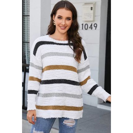 Striped Popcorn Knit Sweater