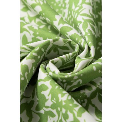 Light Green Floral Ruffle Puff Short Sleeve Frilled Collar V Neck Blouse