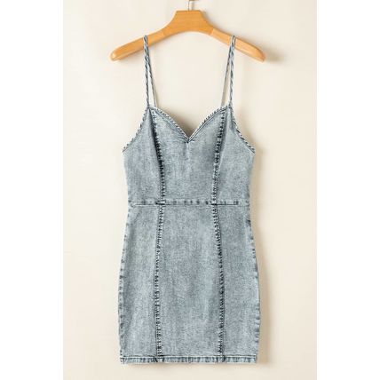 Beau Blue Sleeveless V Neck Back Zipped Denim Dress