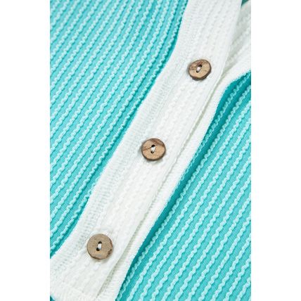 Turquoise Corded Colorblock Buttons Henley T Shirt