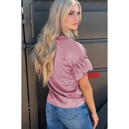 Toadstool Satin Ruffle Sleeve Top