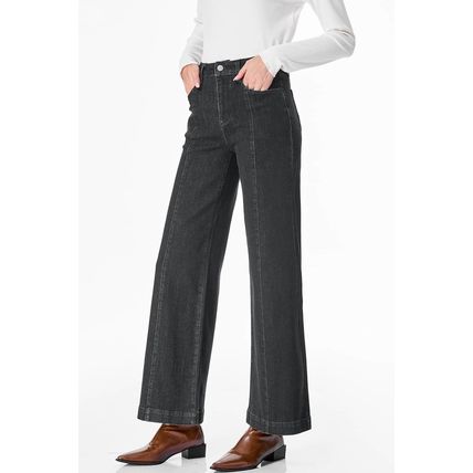 Black Plain Seam Detail Flared Bottom Ankle Length Jeans