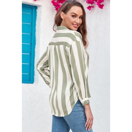 Green Striped Soft Relaxed Button Up Shirt